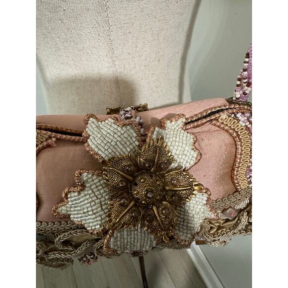Vintage Mary Frances Embellished Floral Beaded Shoulder Bag Blush Fabric - Picture 6 of 13